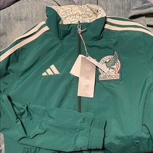 adidas Kids Green Mexico Track Raincoat with White Stripes